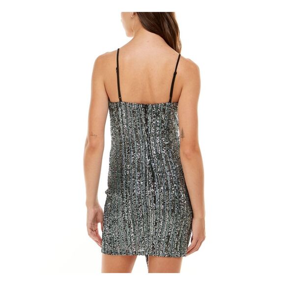 TRIXXI Womens Spaghetti Strap Surplice Neckline Short Party Faux Wrap Dress - Picture 2 of 4